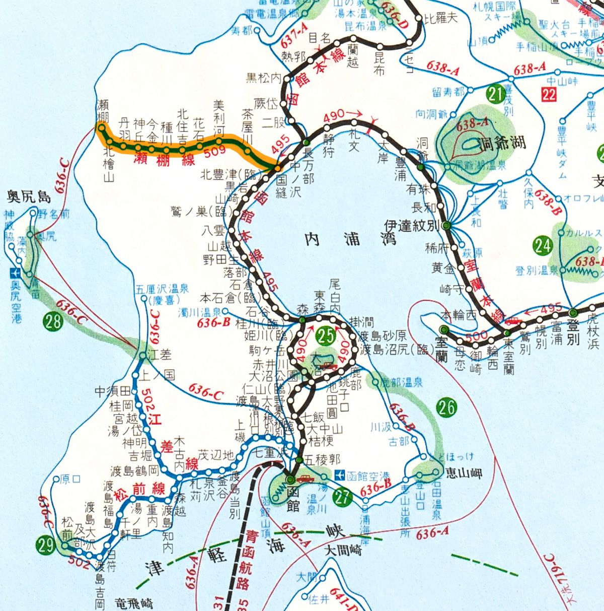 国鉄瀬棚線および周辺路線図