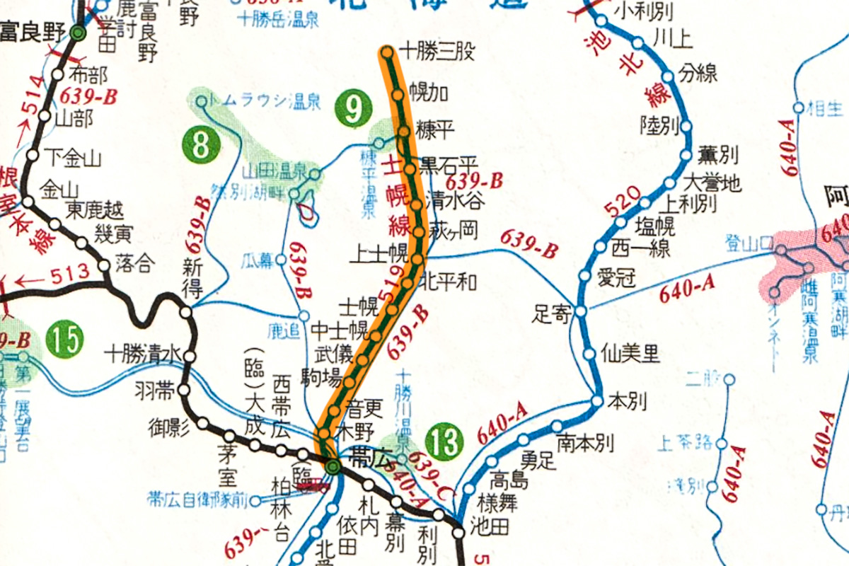 国鉄士幌線路線図